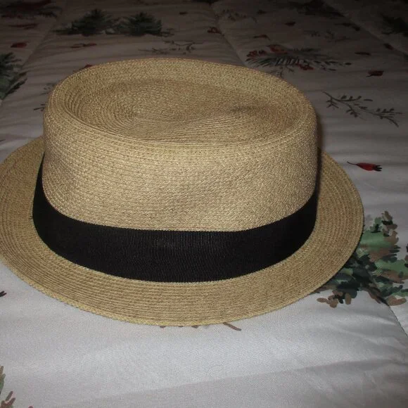 BAILEY OF HOLLYWOOD BREEDWOVEN MENSBLACK & Tan Straw Fedora hats XL NWT